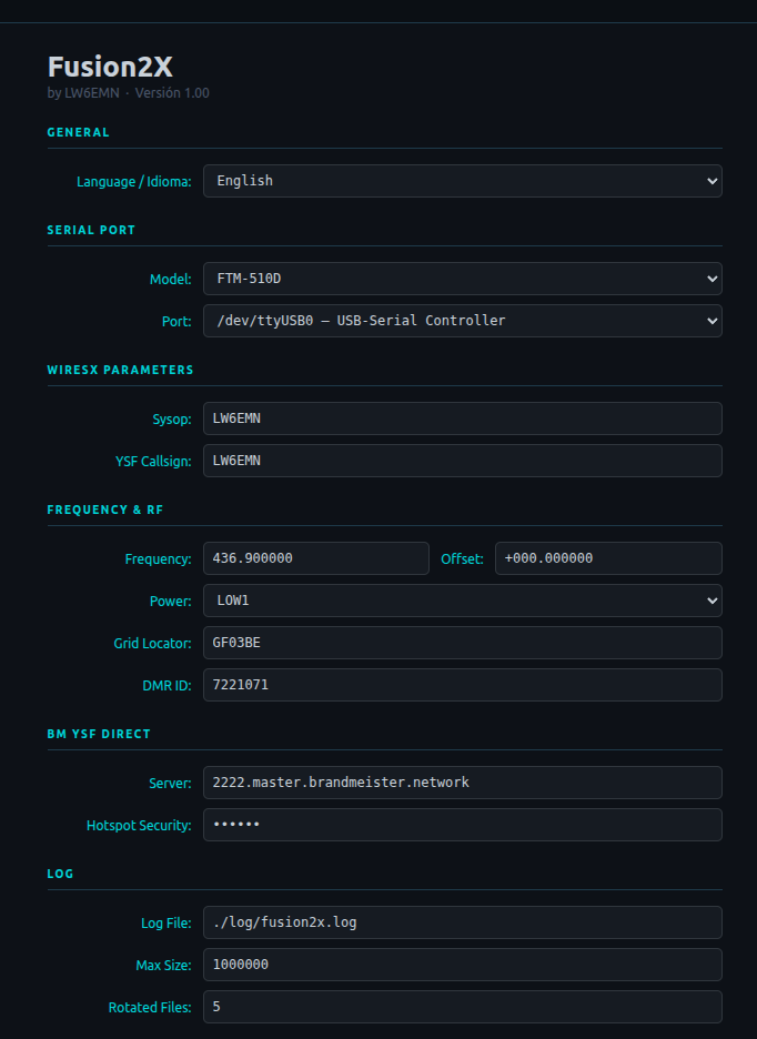 Configuración Fusion2x